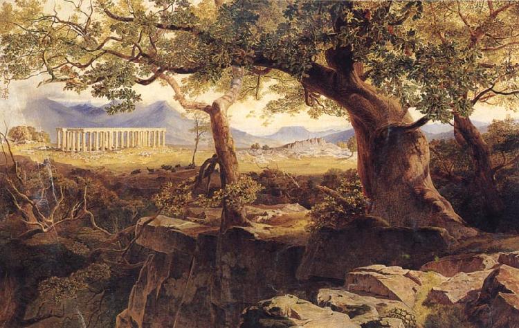 Lear, Edward The Temple of Bassae or Phigaleia,in Arcadia from the Oakwoods of Mount Cotylium.The Hills of Sparta,Ithome and Navarino in the Distance Spain oil painting art